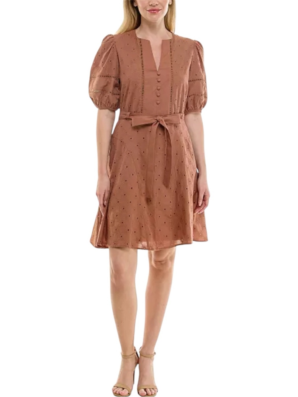 NWT Kelly Grace by Taylor Eyelet Puff Sleeve Dress Bronze Size 12